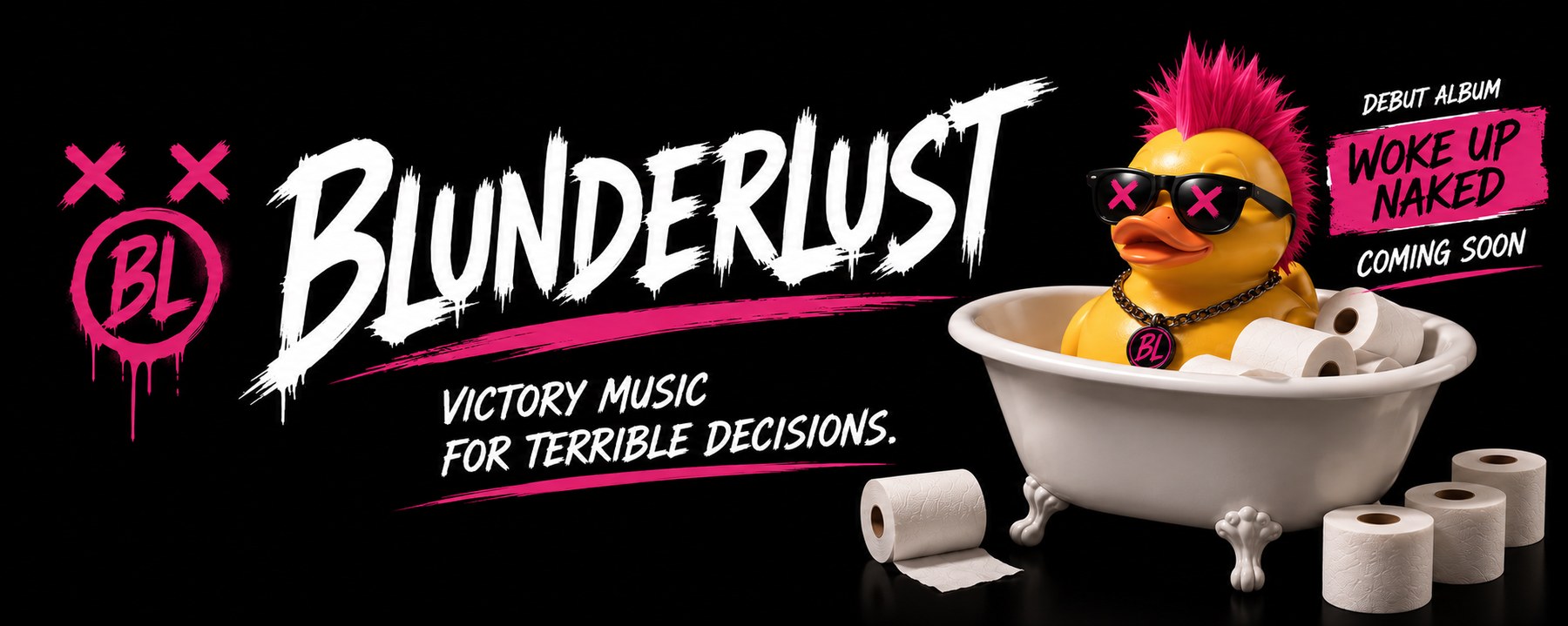 Blunderlust logo with Chauncey in a bathtub